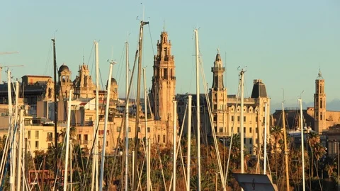 The skyline of Barcelona, Spain Stock Footage 124127007