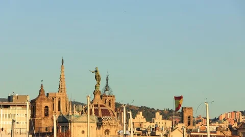 The skyline of Barcelona, Spain Stock Footage 124127012