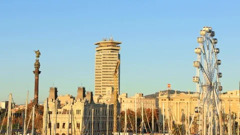 The skyline of Barcelona, Spain Stock Footage 124127018