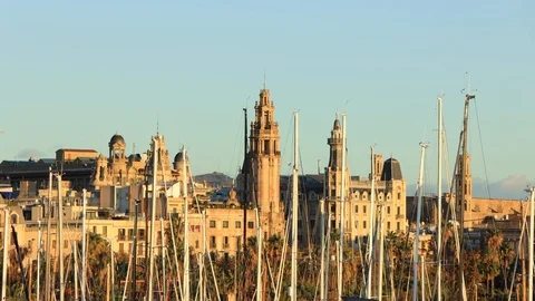 The skyline of Barcelona, Spain Stock Footage 124127022