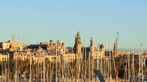 The skyline of Barcelona, Spain Stock Footage 124127031