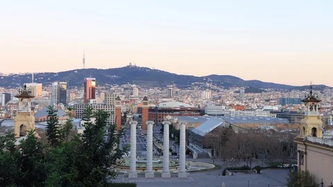 The skyline of Barcelona in Spain Stock Footage 126319859