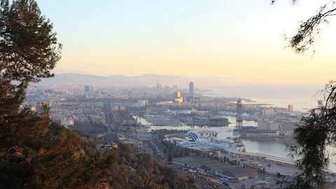 The skyline of Barcelona, Spain Stock Footage 126320043
