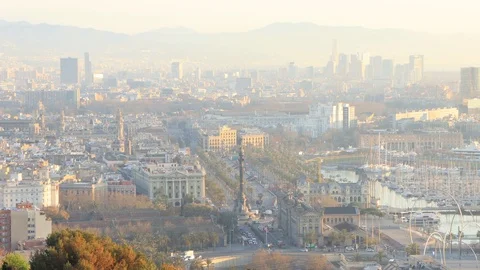The skyline of Barcelona, Spain Stock Footage 126320121