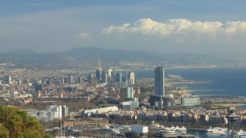 The skyline of Barcelona in Spain Stock Footage 126320170