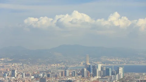 The skyline of Barcelona in Spain Stock Footage 126320228