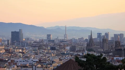 The skyline of Barcelona,Spain Stock Footage 118982883