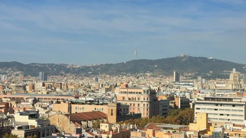 The skyline of Barcelona,Spain Stock Footage 118983009