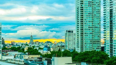 The skyline of Buenos Aires in the sunset Stock Footage 74142349