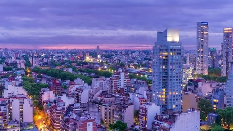 The skyline of Buenos Aires in the sunset Stock Footage 81244358