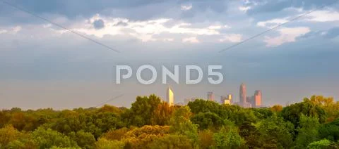 Skyline of charlotte north carolina in the morning Stock Photos