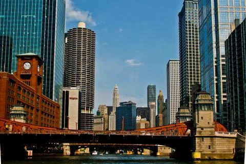 Skyline Chicago River 스톡 사진