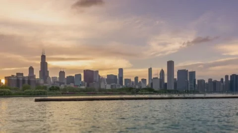 The Skyline of Chicago before the Sunset 4K Stock Footage 56194496
