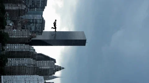 Skyline city background. superhero powerful strong man male running. slow motion 動画素材 32023891