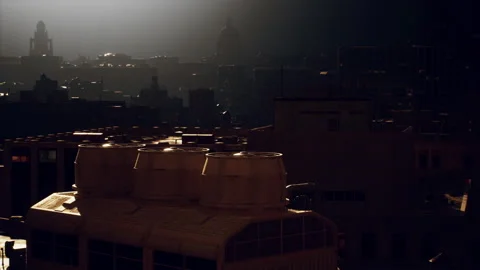 Skyline of the City with grey clouds during stormy autumn season Vídeo Stock 233528217