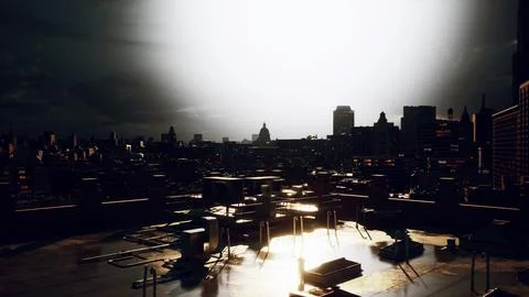 Skyline of the City with grey clouds during stormy autumn season Stock Illustration