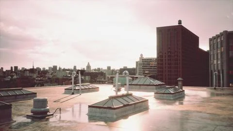 Skyline of the City with grey clouds during stormy autumn season Stock Illustration