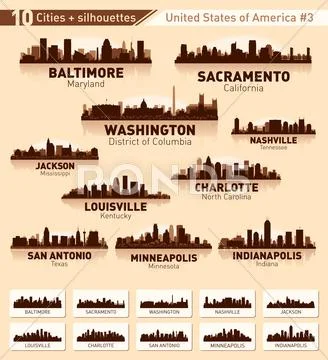 Skyline city set. 10 cities of usa #3 Stock Illustration