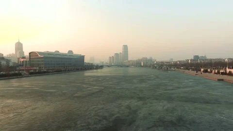 Skyline cityscape sunset over financial district view city lighting from the Stock Footage