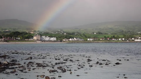 Skyline of County Antrim with rainbow Stock Footage 135240688