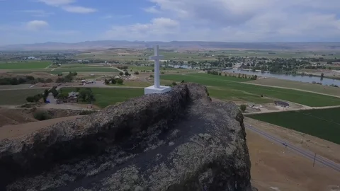 Skyline Cross on Hilltop Stock Footage 99012214
