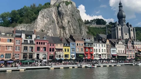 Skyline of Dinant Town. Motion view from boat. Dinant, Belgium. Stock Footage 160627228