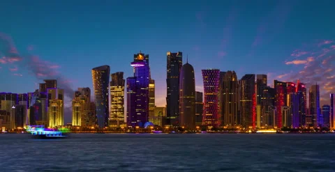 The skyline of Doha. Doha at night Time-lapse, Qatar. Stock-Footage 155795962