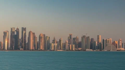 Skyline of Doha timelapse in Qatar in the very early morning Stock Footage
