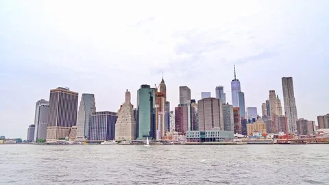 Skyline of downtown New York with the Brooklyn bridge Stock Footage 91663507