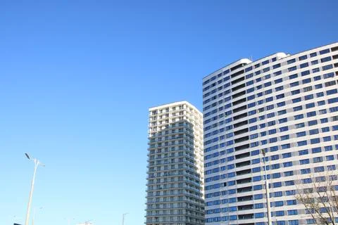 Skyline features architectural elements with repetitive balcony layouts and 写真素材
