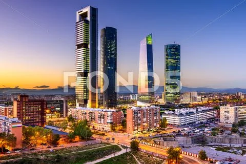 Skyline of financial district in madrid, spain Stock Photos