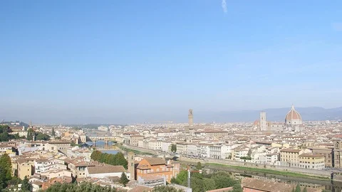 Skyline Florence River Arno Bridge Ponte Vecchio Establishing shot Stock Footage 126491343