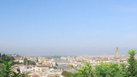 Skyline Florence River Arno Bridge Ponte Vecchio Tilt shot Stock Footage 126492513
