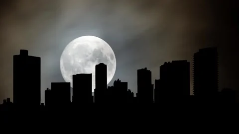 Skyline of Fort Worth Texas, Time Lapse by Night with Full Moon Stock Footage 270482564