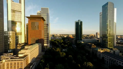 Skyline frankfurt, germany, bank. financial district. helicopter fly over. city Stock Footage