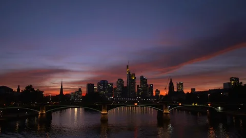 The Skyline of Frankfurt at Sunset Stock Footage 101848247