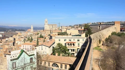 The skyline of Girona in Spain Stock Footage 126319962