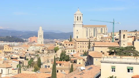 The skyline of Girona in Spain Stock Footage 126319966