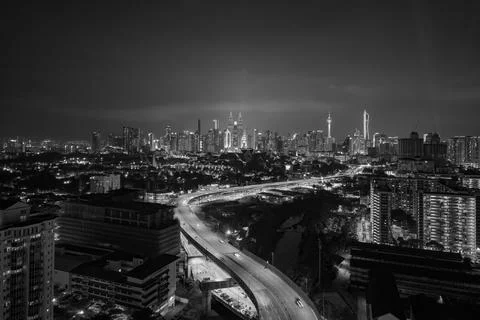 The skyline glitters with thousands of lights Stock Photos