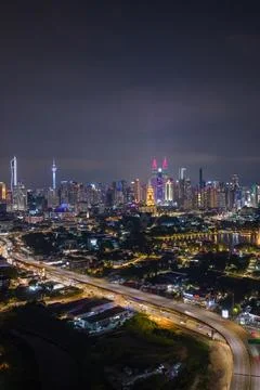 The skyline glitters with thousands of lights Stock Photos