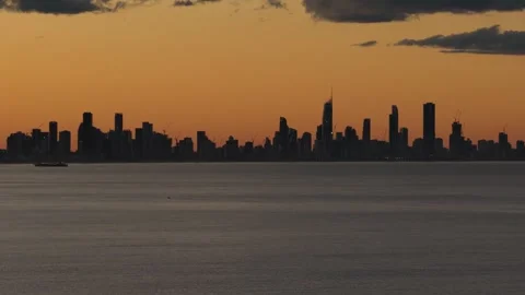 Skyline Of The Gold Coast, Australia, During Sunset - Surfers Paradise Suburb Stock Footage 337749320
