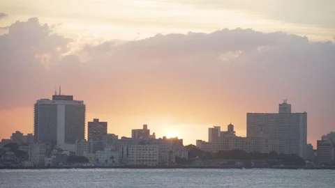 Skyline of Havana at sunset Stock Footage 77454097
