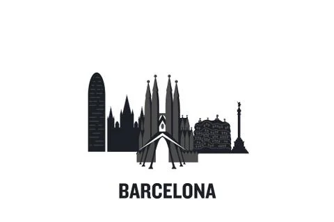 Skyline illustration of Barcelona. Flat vector design. Stock Illustration