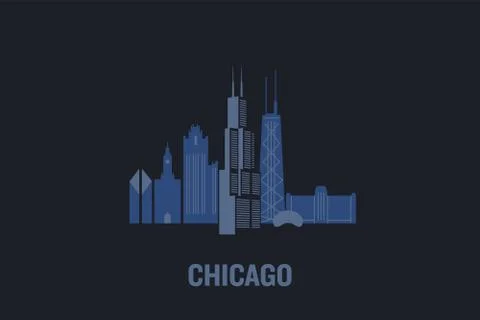 Skyline illustration of Chicago. Flat vector design. Stock Illustration