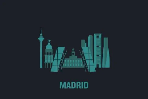 Skyline illustration of Madrid. Flat vector design. Illustrazione stock