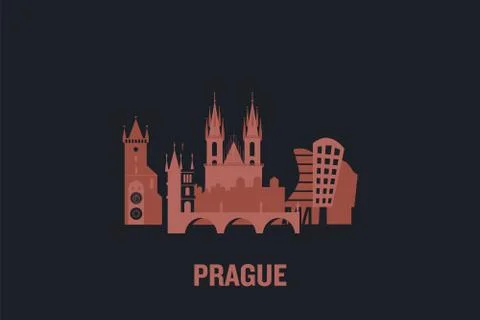 Skyline illustration of Prague. Flat vector design. Stock Illustration
