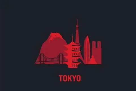 Skyline illustration of Tokyo. Flat vector design. Stock Illustration