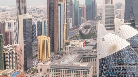 Skyline looking down view of the high-rise buildings on Sheikh Zayed Road i.. Stock-Fotos