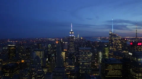 Skyline of Manhattan after sunset form the Top of the Rock in New York Stock Footage 50521736