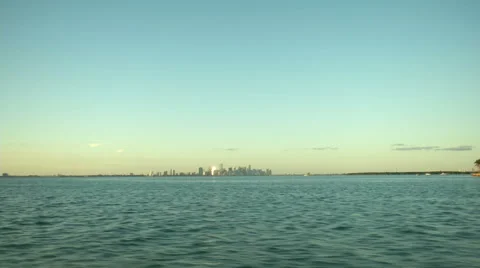 Skyline of Miami seen from a navigating boat  Stock Footage 43319253